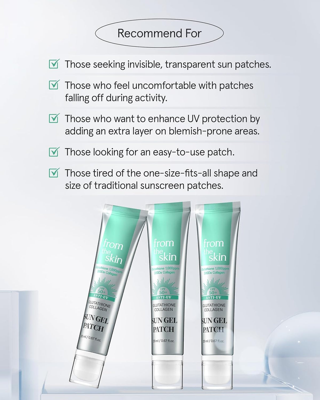 Sun Gel Patch – Transparent Gel to High Adhesion Invisible UV Shade Patch - For All Skin Types and Tones, 0.67 fl.oz