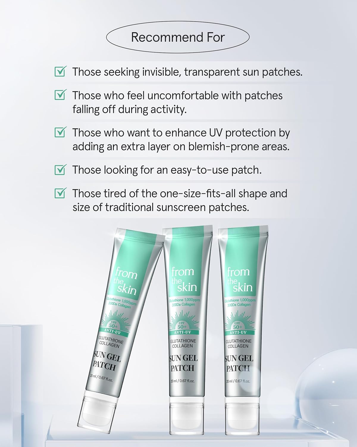 Sun Gel Patch – Transparent Gel to High Adhesion Invisible UV Shade Patch - For All Skin Types and Tones, 0.67 fl.oz