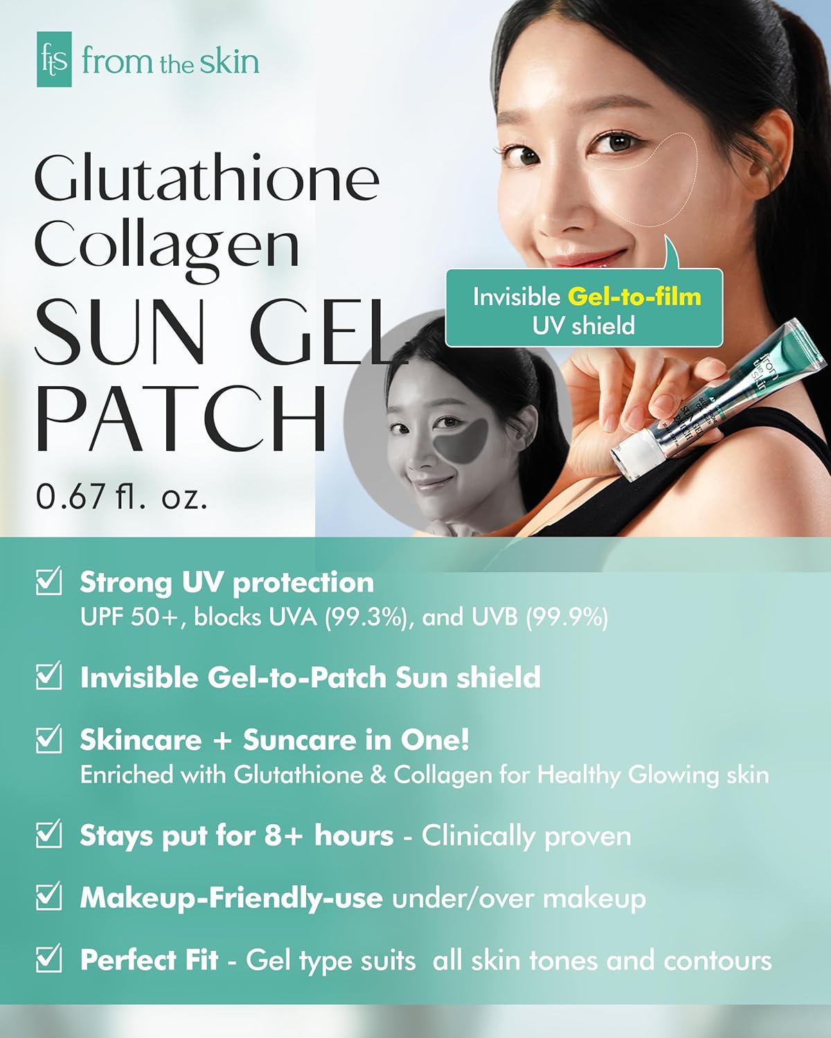 Sun Gel Patch – Transparent Gel to High Adhesion Invisible UV Shade Patch - For All Skin Types and Tones, 0.67 fl.oz